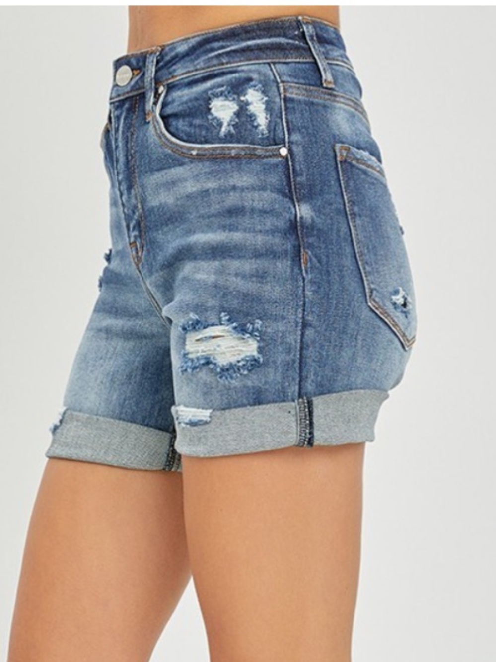 275 ❤️RISEN HIGH RISE DISTRESSED ROLL UP SHORTS - Picture 2 of 3